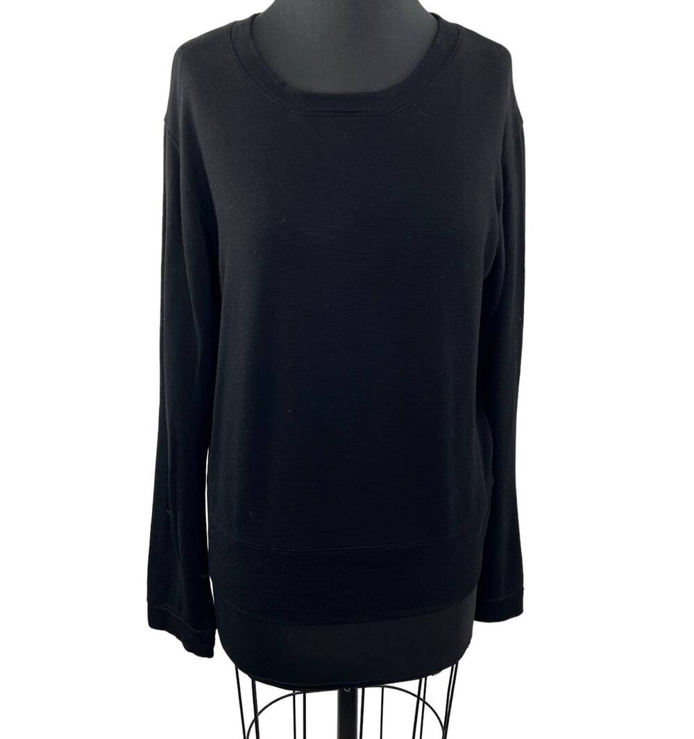 MONROW Black Crewneck Cotton Terry Long Sleeve Top Sweatshirt Light Pullover L